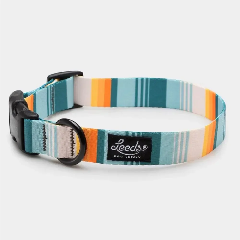LEEDS Doheny White Blue Stripe Dog Leash Buckle Collar Step Harness $135 Set